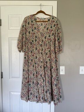 Zara Paisley Button Down Summer Spring Midi Dress Boho